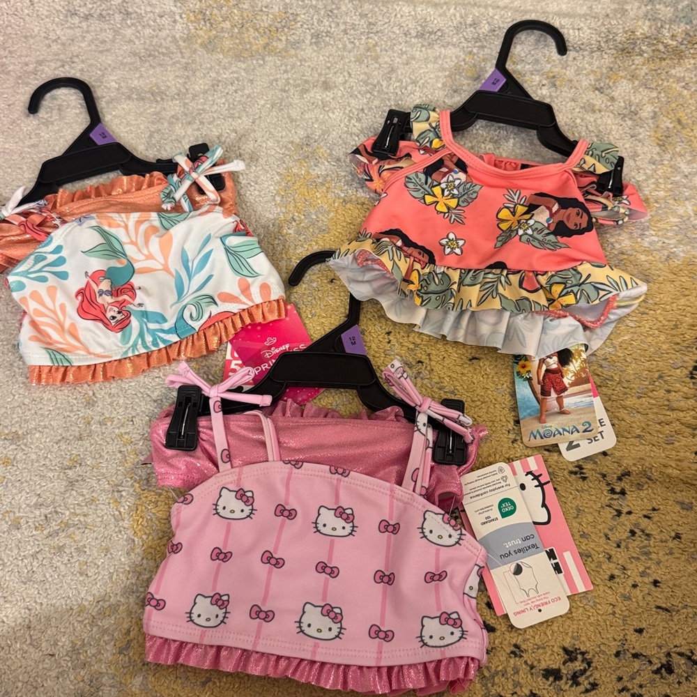 NEW Disney Sanrio Moana Mermaid Hello Kitty bikini swimsuit. Bulk lot 12 months